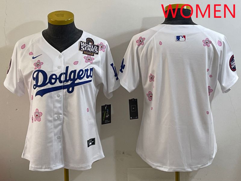 Women Los Angeles Dodgers Blank White Sakura Edition 2025 Nike MLB Jersey style 3->women mlb jersey->Women Jersey